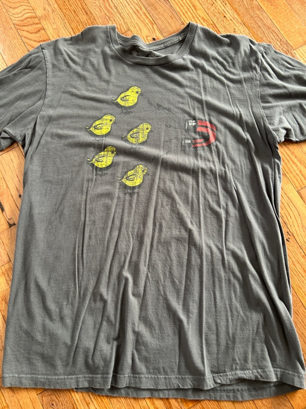 Men's Gray Graphic Tee with Yellow Bird Print